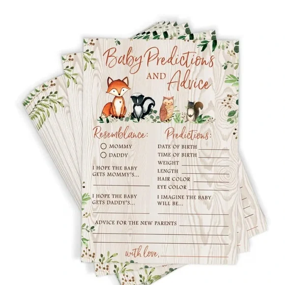 Woodland Baby Shower Prediction Cards - Picture 1 of 4